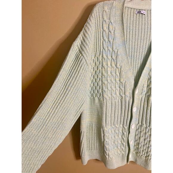 Zara Blue, Green & Yellow Oversized Cardigan Sweater Size Large - Picture 5 of 8